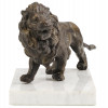 PATINATED BRONZE LION SCULPTURE ON GRANITE STAND PIC-1