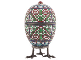 IMPERIAL RUSSIAN GILT SILVER CLOISONNE EGG CASKET