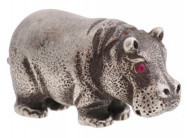 RUSSIAN SILVER FIGURE OF HIPPO WITH GEMSTONE EYES