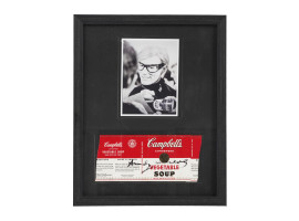 PHOTO OF ANDY WARHOL W SIGNED CAMPBELLS SOUP LABEL