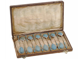 RUSSIAN SET OF SILVER GILT AND ENAMEL SPOONS IOB