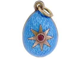 RUSSIAN SILVER GILT GUILLOCHE ENAMEL EGG PENDANT