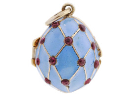 RUSSIAN GILT SILVER RUBIES AND ENAMEL EGG PENDANT