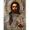 RUSSIAN CHRIST ICON IN SILVER RIZA AND KIOT FRAME PIC-3