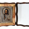 RUSSIAN CHRIST ICON IN SILVER RIZA AND KIOT FRAME PIC-1