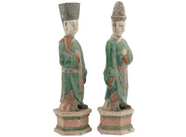 MING SANCAI POTTERY FIGURES OF COURT ATTENDANTS