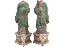 MING SANCAI POTTERY FIGURES OF COURT ATTENDANTS