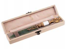 RUSSIAN SILVER JADE DIAMONDS LETTER OPENER KNIFE