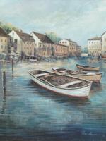 AMERICAN TOWN PORT OIL PAINTING BY RUANE MANNING