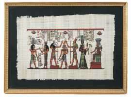 ANTIQUE EGYPTIAN PHARAOH SCENE ARTWORK ON PAPYRUS