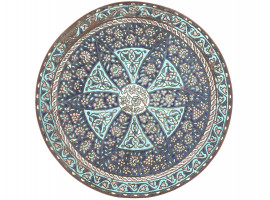 19TH CENTURY SYRIAN DAMASCUS BRASS ENAMEL TRAY