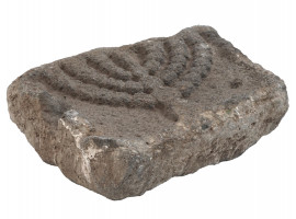 ANCIENT JUDAICA MENORA BASALT STONE RELIEF WARE