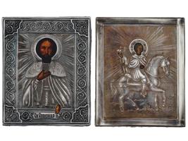 IMPERIAL RUSSIAN ICONS OF SAINTS IN SILVER RIZA