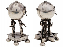 RUSSIAN JUDAICA 84 SILVER SALT AND PEPPER SHAKERS