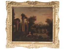 NEOCLASSICAL OIL PAINTING OF LANDSCAPE WITH RUINS