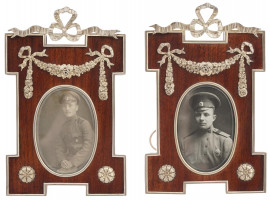 ANTIQUE 1900S RUSSIAN SILVER WOOD PHOTO FRAMES