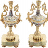 ANTIQUE ONYX CHAMPLEVE ENAMEL BRONZE CANDLESTICKS PIC-4