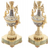 ANTIQUE ONYX CHAMPLEVE ENAMEL BRONZE CANDLESTICKS PIC-0