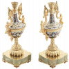 ANTIQUE ONYX CHAMPLEVE ENAMEL BRONZE CANDLESTICKS PIC-1