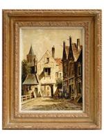 EUROPEAN SCHOOL OLD TOWN OIL PAINTING BY SHUYLER