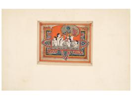 INDIAN MUGHAL MINIATURE PAINTING KRISHNA AND GOPI