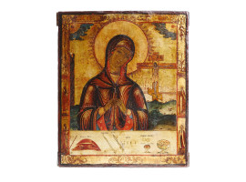 ANTIQUE 18TH C RUSSIAN ICON VIRGIN W ARMA CHRISTI