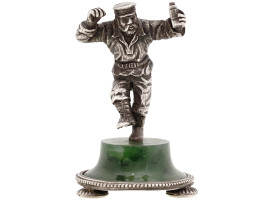 RUSSIAN 84 SILVER MAN FIGURE ON CARVED JADE STAND