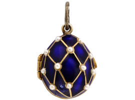 RUSSIAN 88 SILVER ENAMEL PEARL EGG LOCKET PENDANT