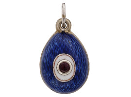 RUSSIAN 88 SILVER AND ENAMEL GEMSTONE EGG PENDANT