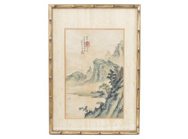 ANTIQUE CHINESE RIVER WATERCOLOR PAINTING ON SILK