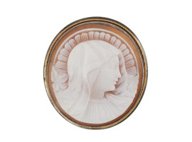 ANTIQUE WOMAN PROFILE CAMEO BROOCH W SILVER FRAME