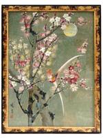 CHINESE SAKURA WATERCOLOR PAINTING ON CORK SIGNED