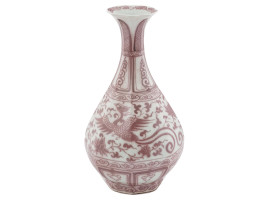 CHINESE IRON RED CERAMIC VASE WITH PHOENIX BIRDS