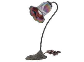 ART NOUVEAU IRIDISCENT GLASS AND STEEL DESK LAMP