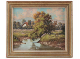 ANTIQUE POLISH LANDSCAPE PAINTING BY BELA BARSI