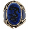 VINTAGE TURKMEN SILVER LAPIS LAZUL RING WITH RAM PIC-0