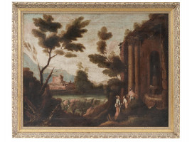 RUIN LANDSCAPE PAINTING SCHOOL OF CLAUDE LORRAIN