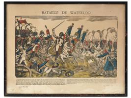 ANTIQUE FRENCH COLOR WOODCUT BATAILLE DE WATERLOO