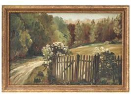 MID CENTURY PARK LANDSCAPE OIL PAINTING SIGNED