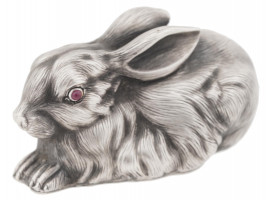 RUSSIAN 84 SILVER RABBIT FIGURINE WITH RUBY EYES