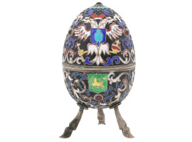 RUSSIAN SILVER ENAMEL EASTER EGG BOX W GEMSTONES