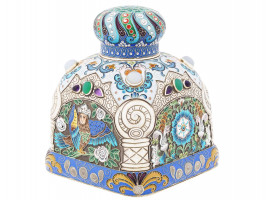 RUSSIAN 88 GILT SILVER CLOISONNE ENAMEL TEA CADDY