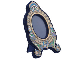 RUSSIAN SILVER AND CLOISONNE ENAMEL PHOTO FRAME