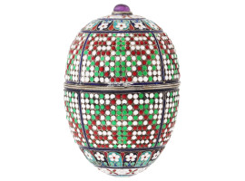 RUSSIAN SILVER GILT AND CLOISONNE ENAMEL EGG CASE