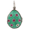 RUSSIAN SILVER ENAMEL AND RUBY EGG LOCKET PENDANT PIC-2