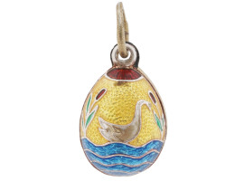 RUSSIAN GILT SILVER CLOISONNE ENAMEL EGG PENDANT