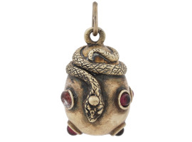 RUSSIAN GILT SILVER AND GARNET SNAKE EGG PENDANT