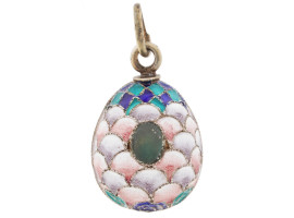 RUSSIAN GILT SILVER CLOISONNE ENAMEL EGG PENDANT