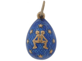 RUSSIAN GILT SILVER ENAMEL ZODIAC EGG PENDANT