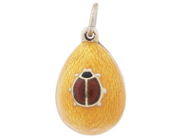 RUSSIAN GILT SILVER ENAMEL LADYBUG EGG PENDANT